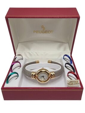 Vintage Peugeot Womens Watch Set With 6 Interchangeable Multicolor Bezels